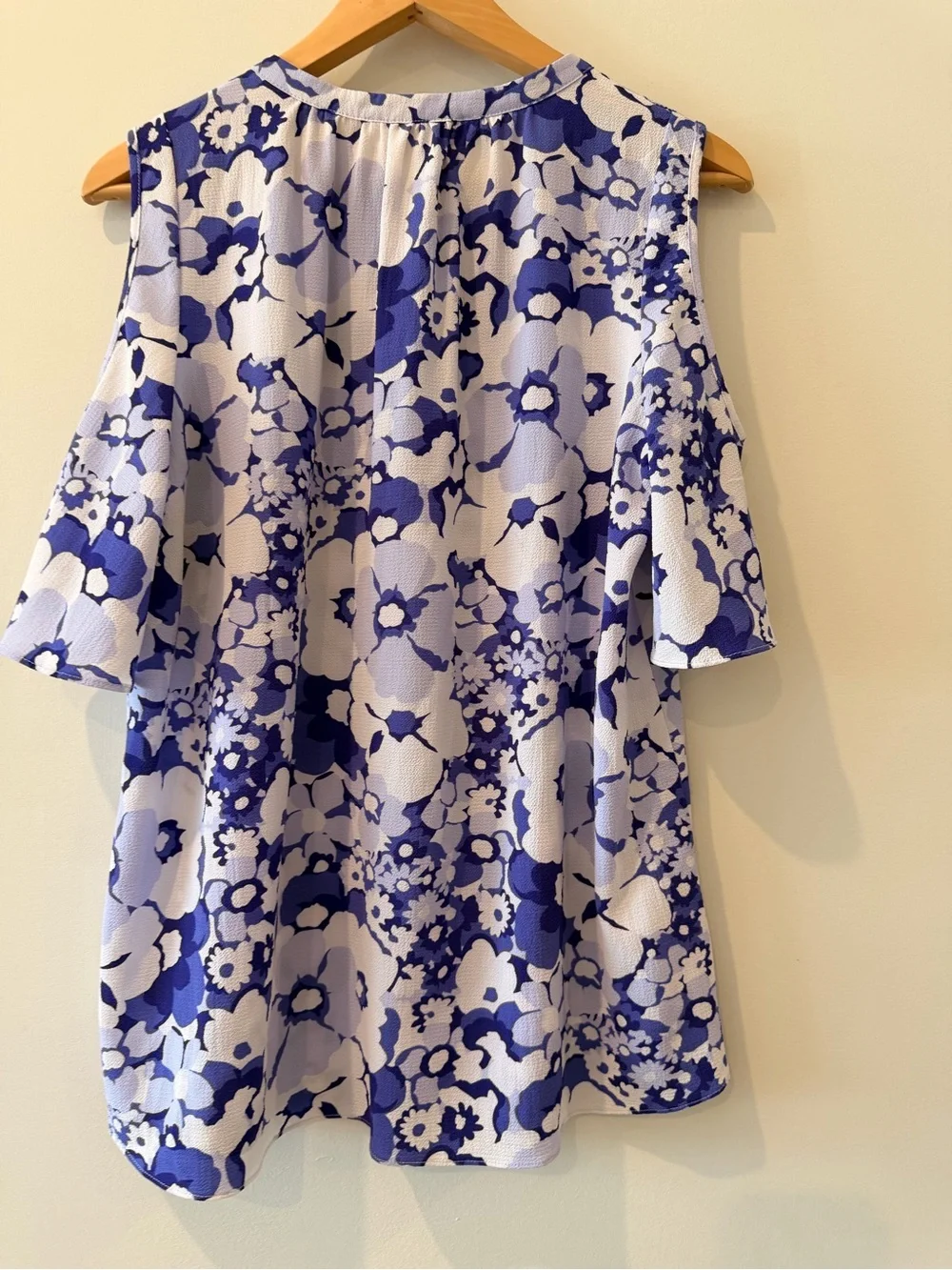 Michael Kors White and Blue Floral Cold-Shoulder Blouse - Picture 5 of 5